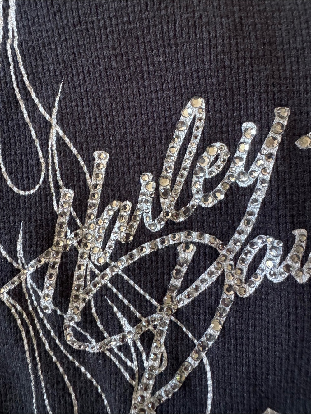 bling rhinestone Harley Davidson  Black waffle pullover hoodie women’s - Picture 7 of 7